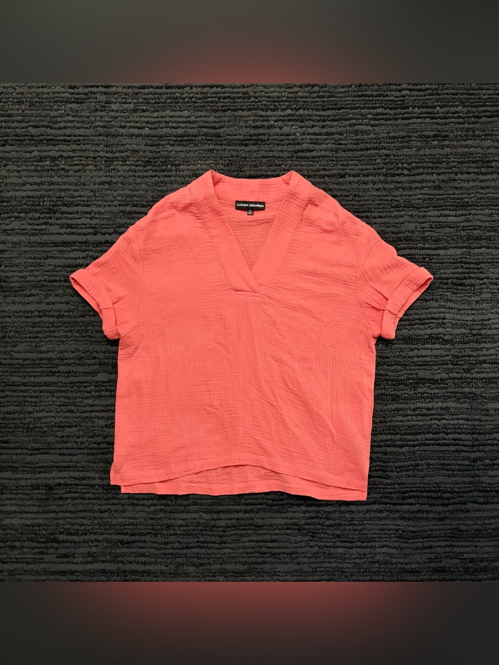 Catherine Malandrino Coral Cotton Gauze V Neck Top